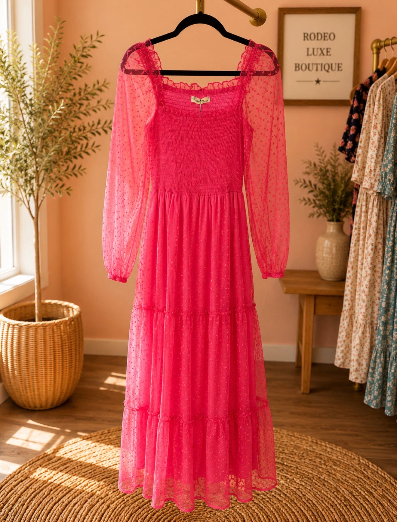 Pretty in Pink Swiss Dot Maxi Dress