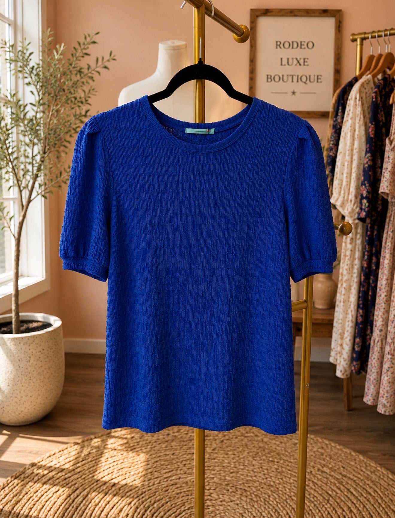 Royal Blue Textured Puff Sleeve Top