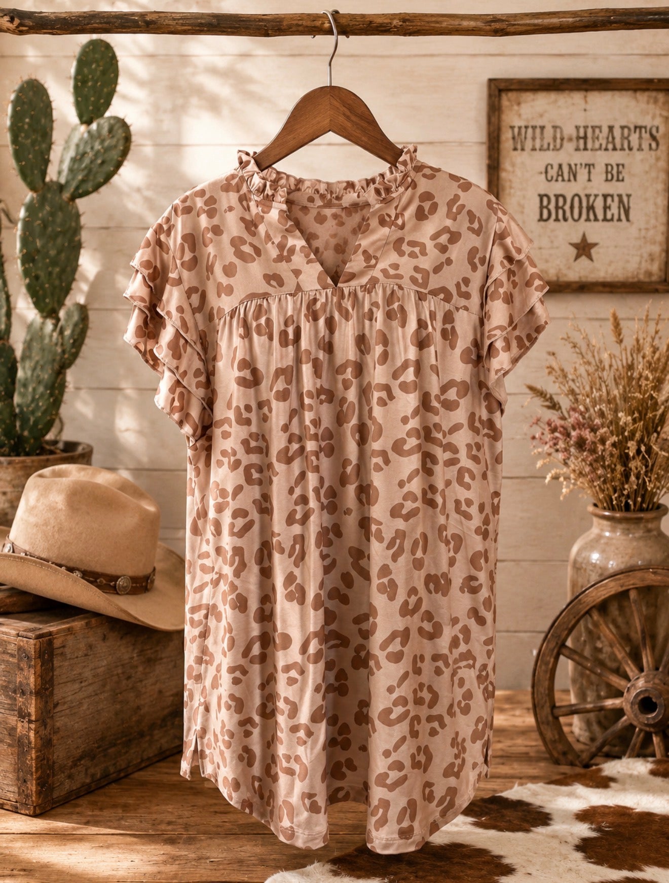 Blush Leopard Ruffle Blouse