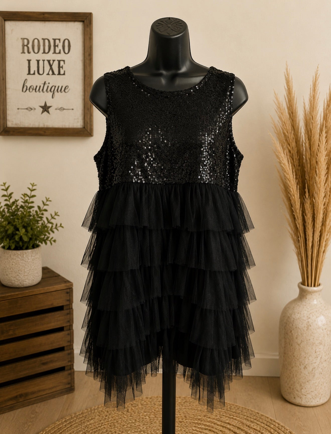 Black Sequin Ruffle Blouse