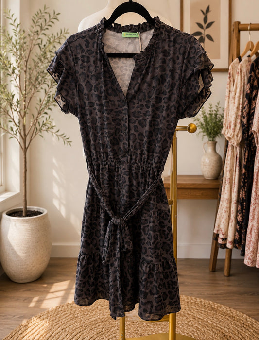 Midnight Leopard Ruffle Romper