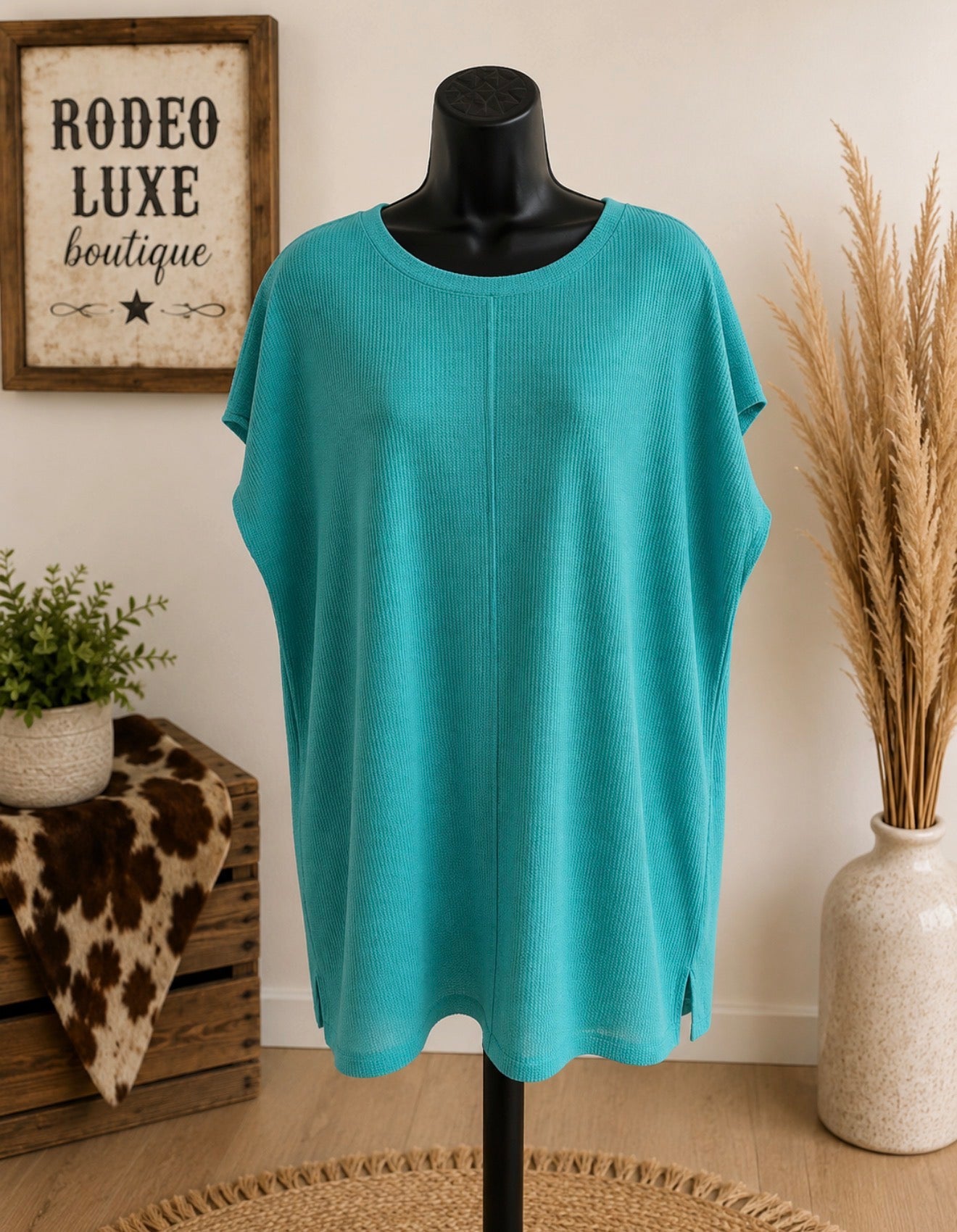 Turquoise Waffle Knit Top
